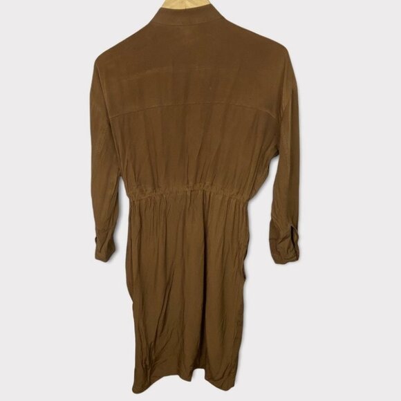 Reiss Zipper Shirt Dress Brown Long Sleeve Sylvie Size 4 Midi Brown Utility Boho - Picture 4 of 14